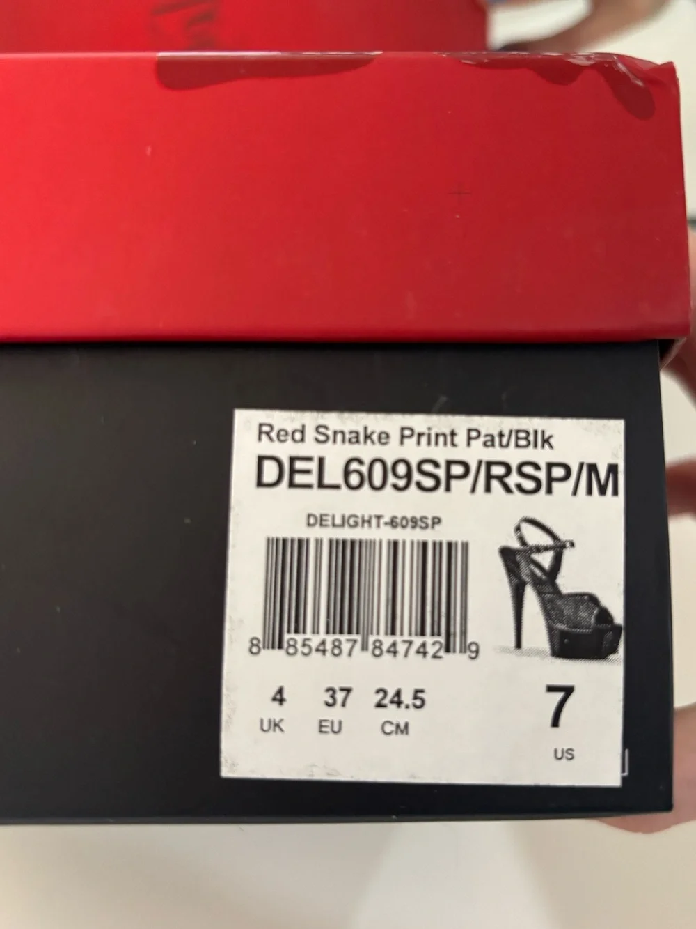 NWT Pleaser Delight Stiletto Pumps Red Snake Skin Women’s Size 7